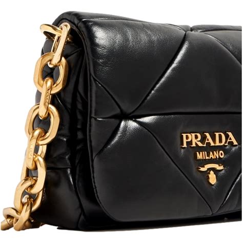 prada quilted chain shoulder bag black gold|Prada Women's Gold Logo Black Quilted Nappa Patch Leather .